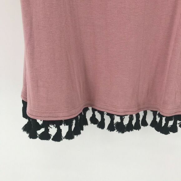 Eastnwest Label Dress Womens 2 Ribbed Pink Knit Black Pom Fringe Off Shoulder - Picture 3 of 6
